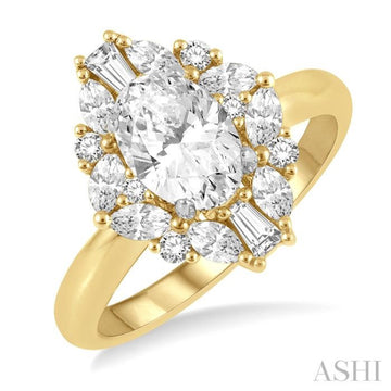 5/8 Ctw Marquise Shape Oval, Baguette and Round Cut Diamond Semi-Mount Engagement Ring in 14K Yellow and White Gold